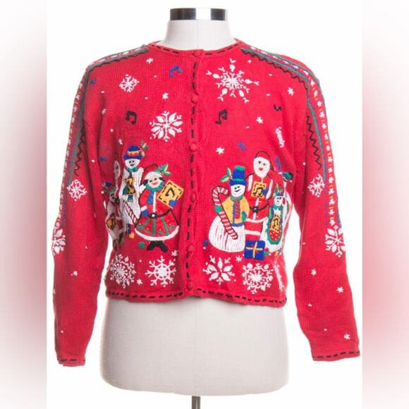 Vintage Ugly Christmas Sweater Cardigan Large - Designers Originals Studio - Picture 1 of 11